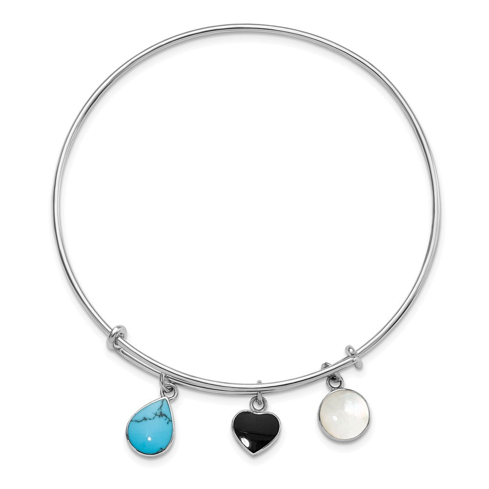Sterlingsilber Rhod-plate Onyx Syn. Turq. Perlmutt Expandable Armreif
