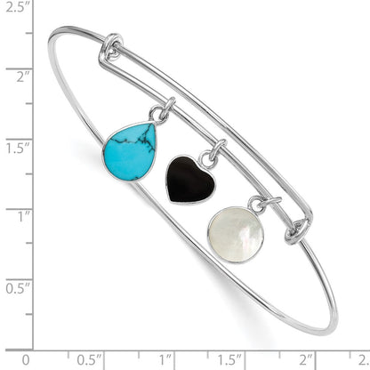 Sterlingsilber Rhod-plate Onyx Syn. Turq. Perlmutt Expandable Armreif