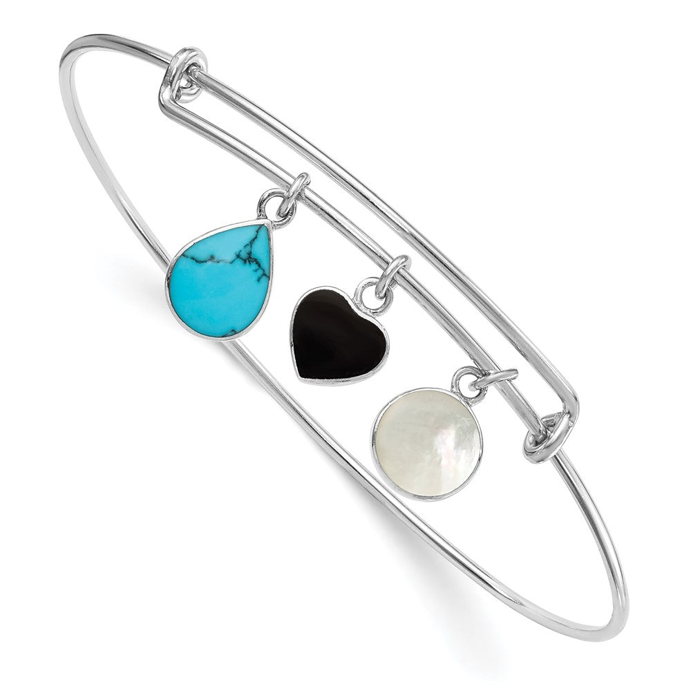 Sterlingsilber Rhod-plate Onyx Syn. Turq. Perlmutt Expandable Armreif