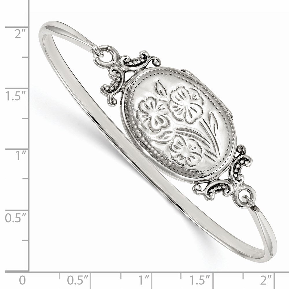Sterlingsilber Blumen 26mm Oval Medaillon Armreif Armband
