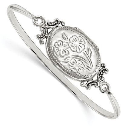 Sterlingsilber Blumen 26mm Oval Medaillon Armreif Armband