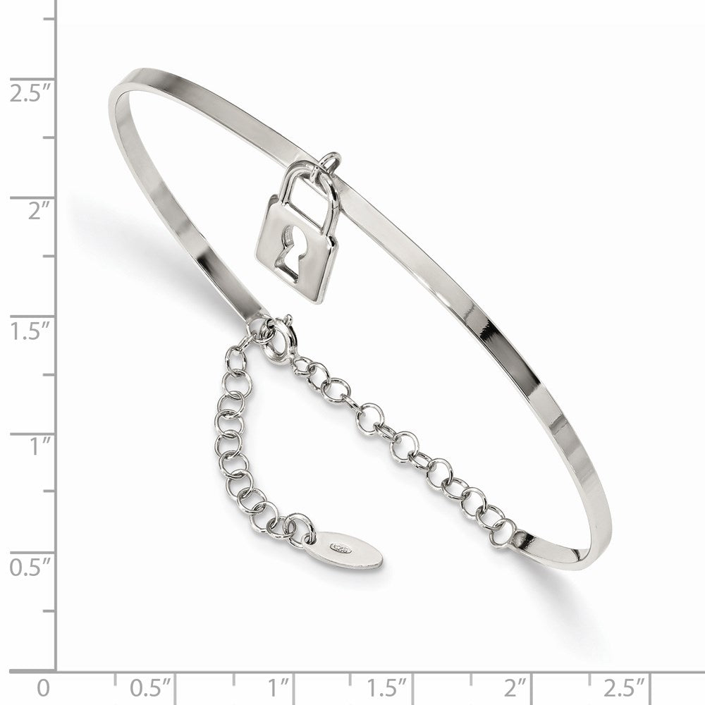 Sterlingsilber Rhodiniert Schloss Charm Up To 8.5 Zoll. mit Kette Armreif