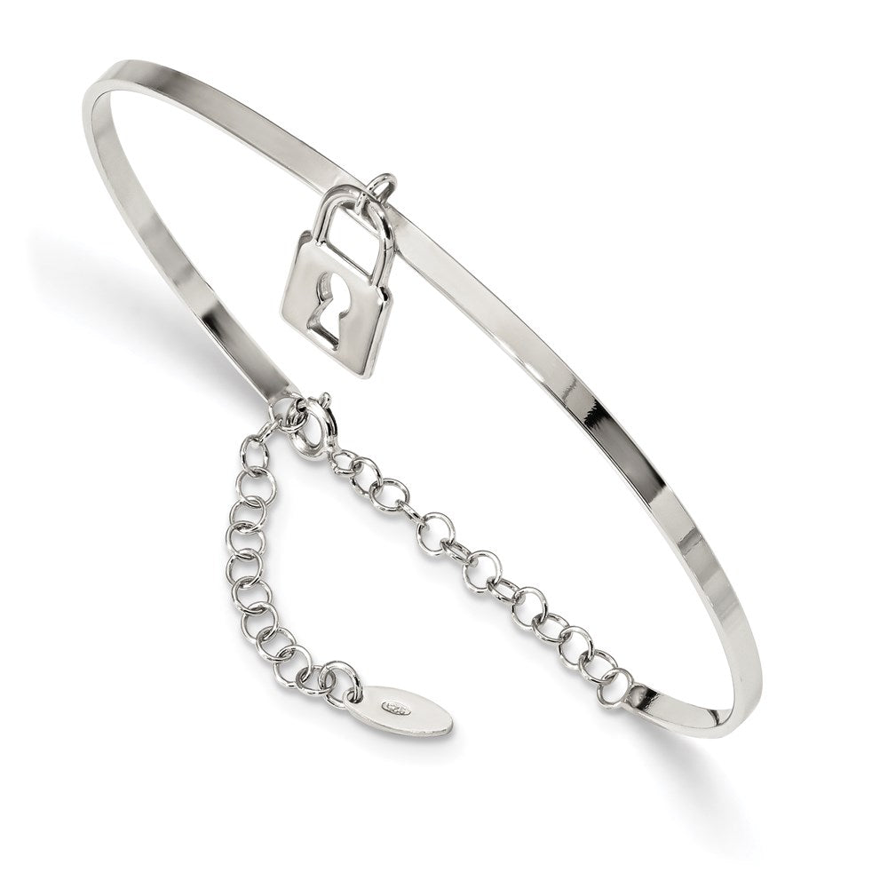 Sterlingsilber Rhodiniert Schloss Charm Up To 8.5 Zoll. mit Kette Armreif