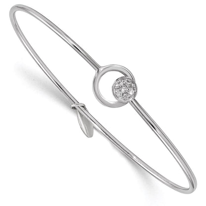 Sterlingsilber Rhodiniert Poliert mit Zirkonia Kreis Flexibel Armreif