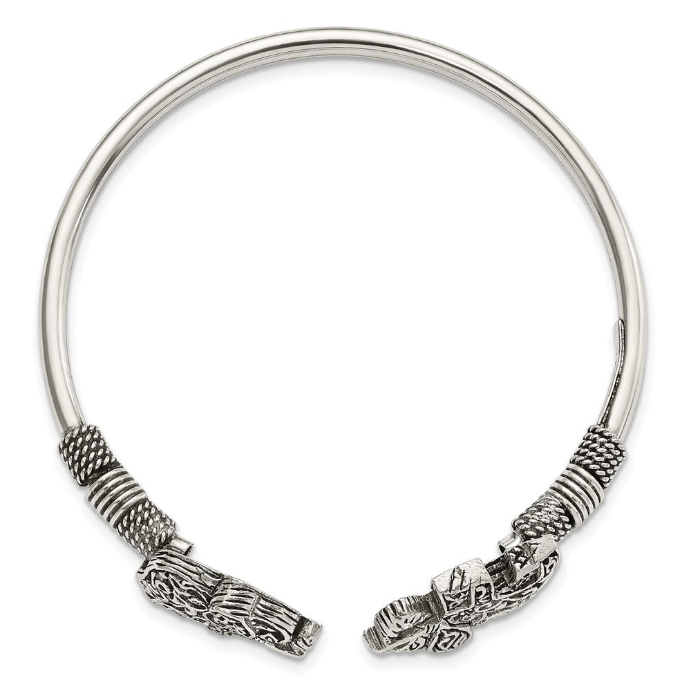 Sterlingsilber Poliert Antikisiert Filigran Elephants Flexibel Armreif