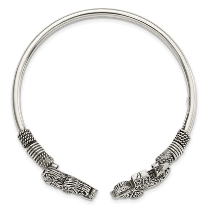 Sterlingsilber Poliert Antikisiert Filigran Elephants Flexibel Armreif