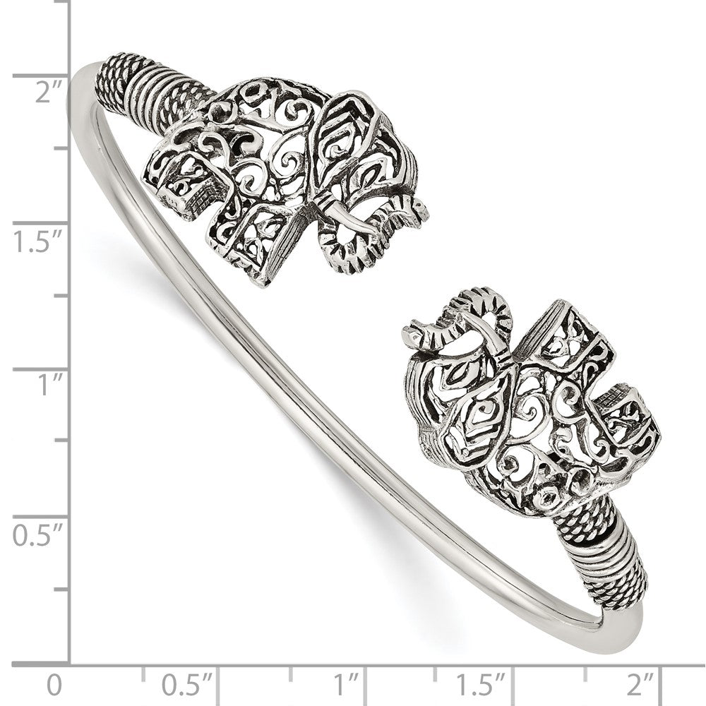 Sterlingsilber Poliert Antikisiert Filigran Elephants Flexibel Armreif