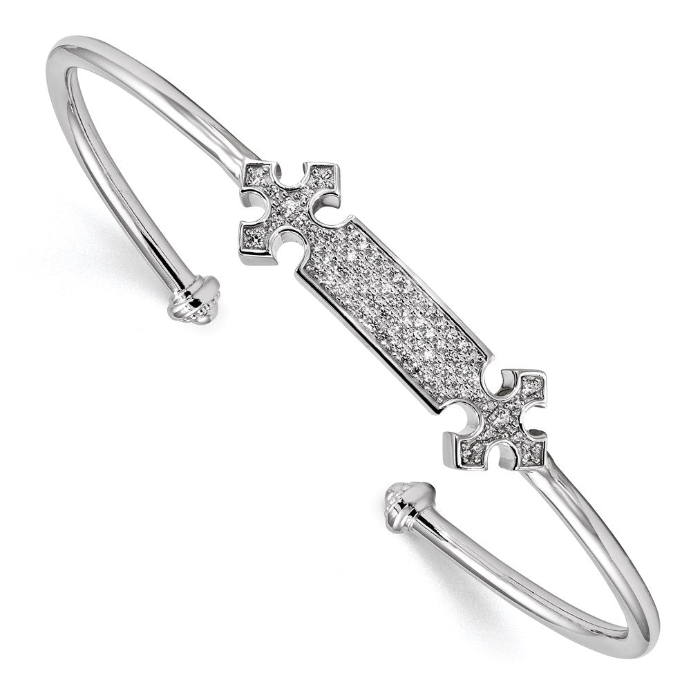 Sterlingsilber Rhodiniert Zirkonia Kreuz Manschette Armreif