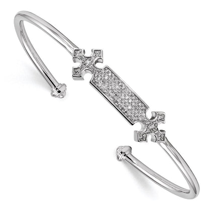 Sterlingsilber Rhodiniert Zirkonia Kreuz Manschette Armreif