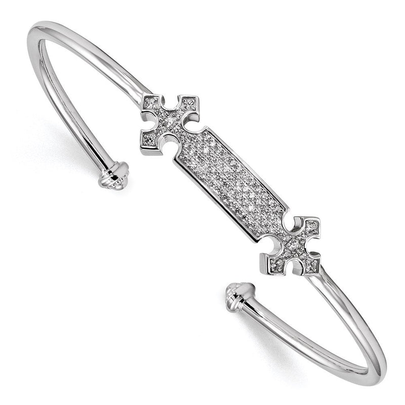 Sterlingsilber Rhodiniert Zirkonia Kreuz Manschette Armreif