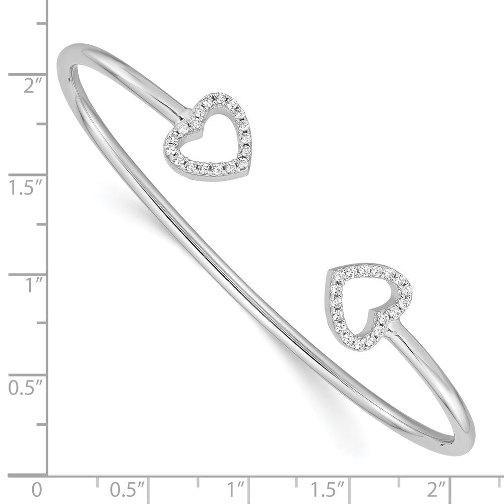 Sterlingsilber Rhodiniert Zirkonia Herz Manschette Armreif