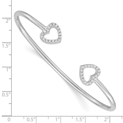 Sterlingsilber Rhodiniert Zirkonia Herz Manschette Armreif