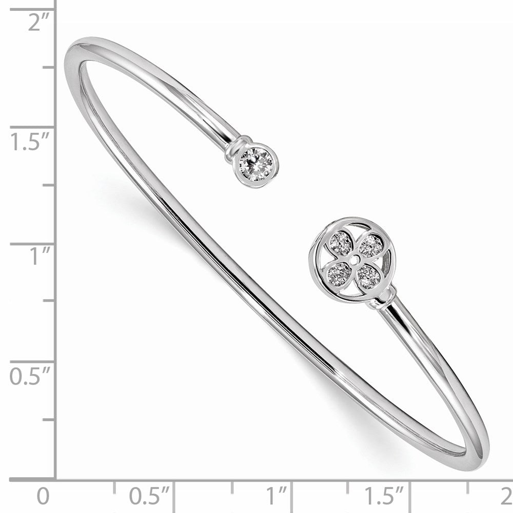 Sterlingsilber Rhodiniert Zirkonia Blume Manschette Armreif