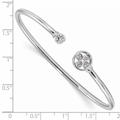 Sterlingsilber Rhodiniert Zirkonia Blume Manschette Armreif
