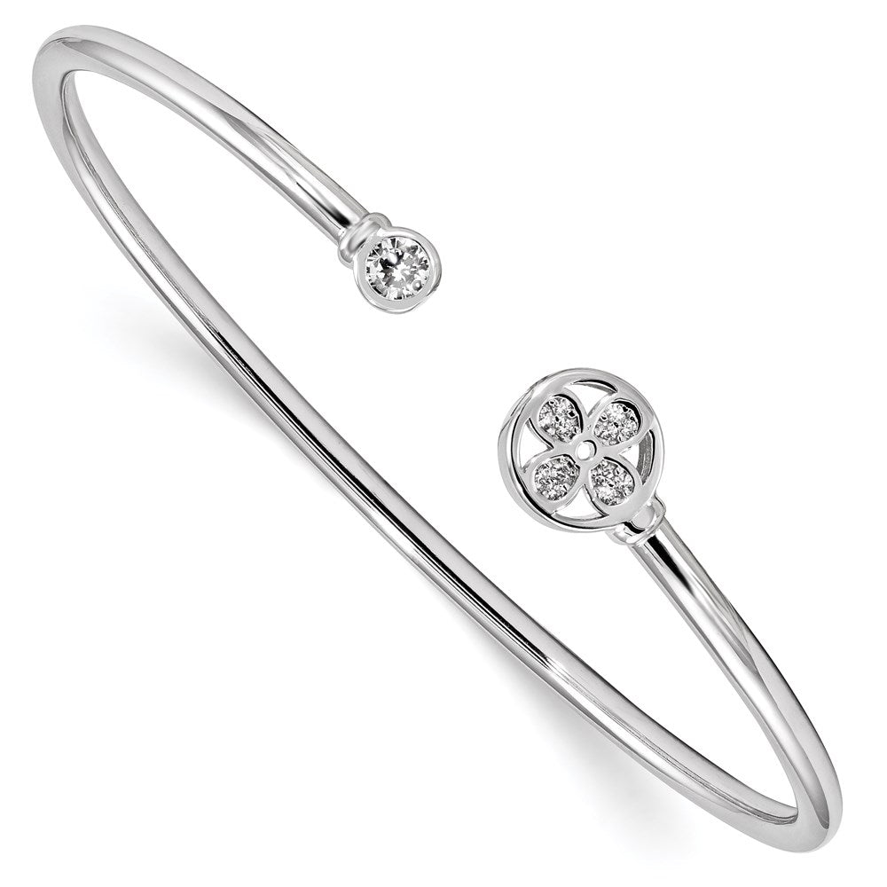 Sterlingsilber Rhodiniert Zirkonia Blume Manschette Armreif
