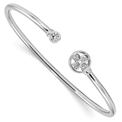 Sterlingsilber Rhodiniert Zirkonia Blume Manschette Armreif