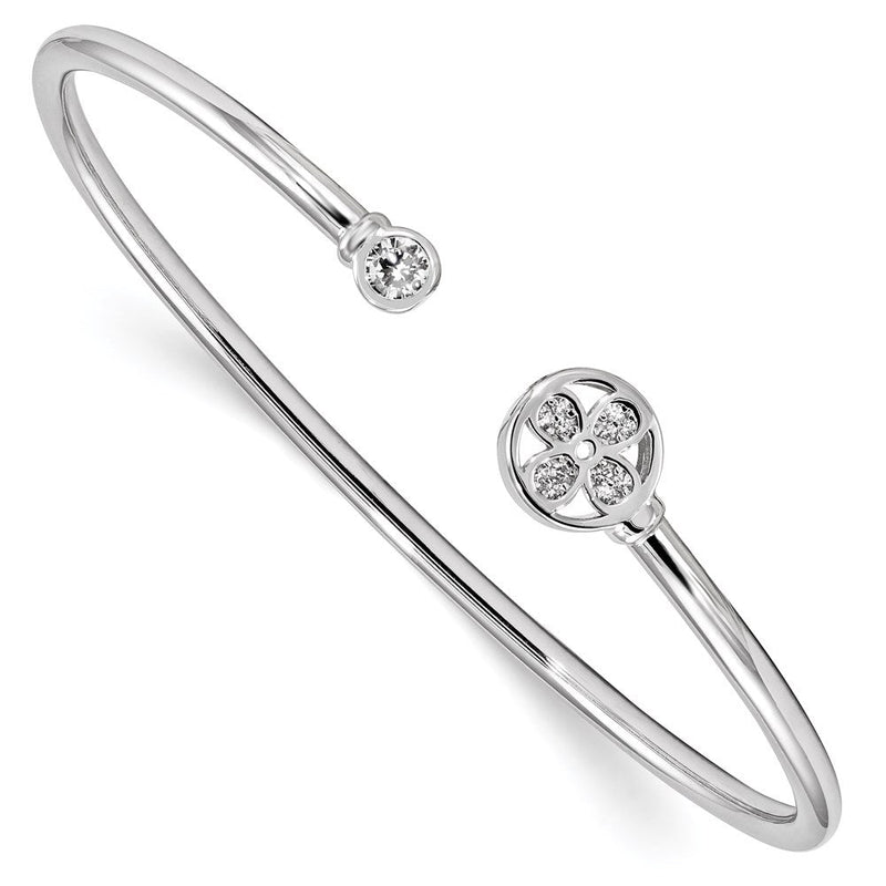 Sterlingsilber Rhodiniert Zirkonia Blume Manschette Armreif