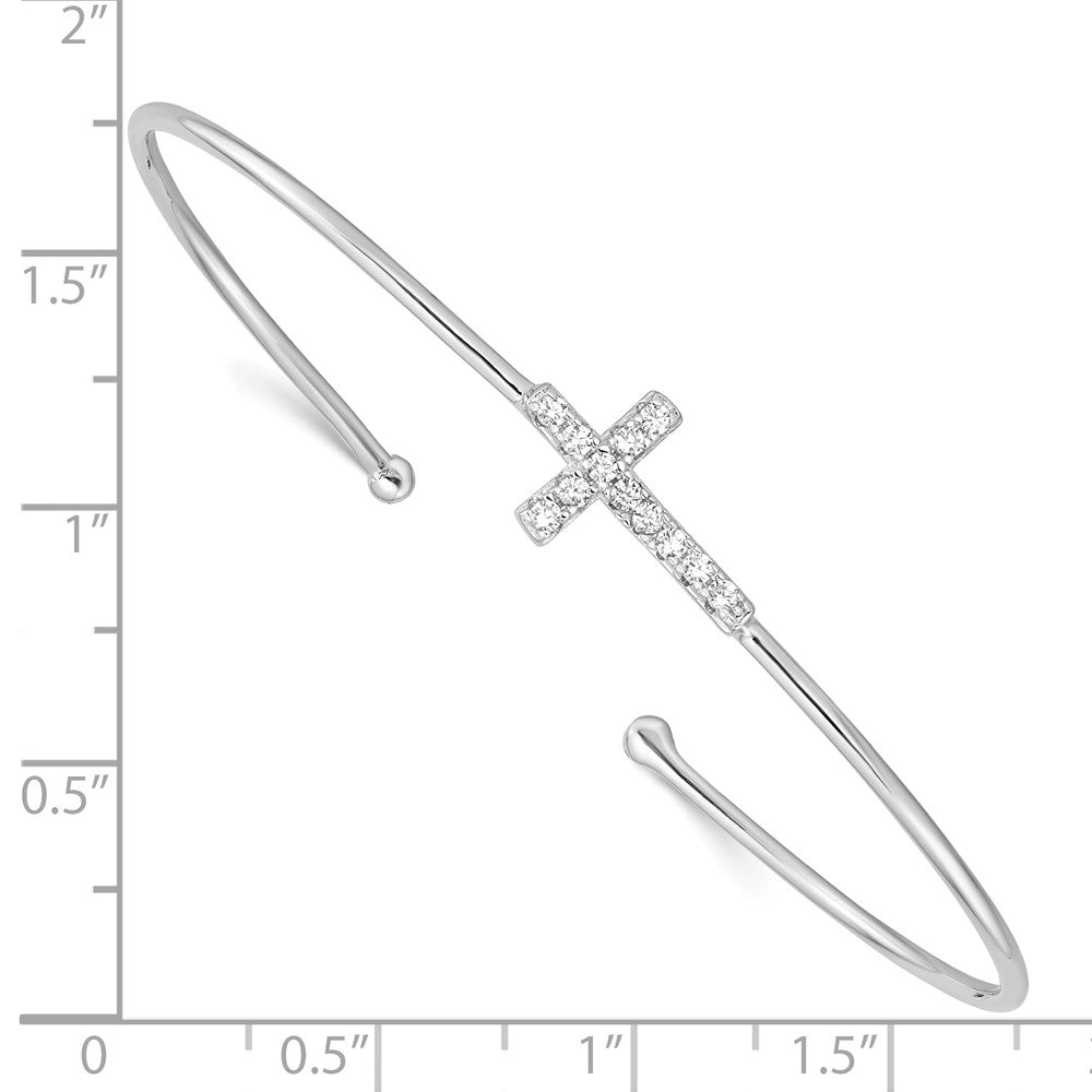 Sterlingsilber Rhodiniert Zirkonia Kreuz Manschette Armreif