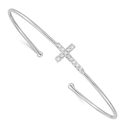 Sterlingsilber Rhodiniert Zirkonia Kreuz Manschette Armreif