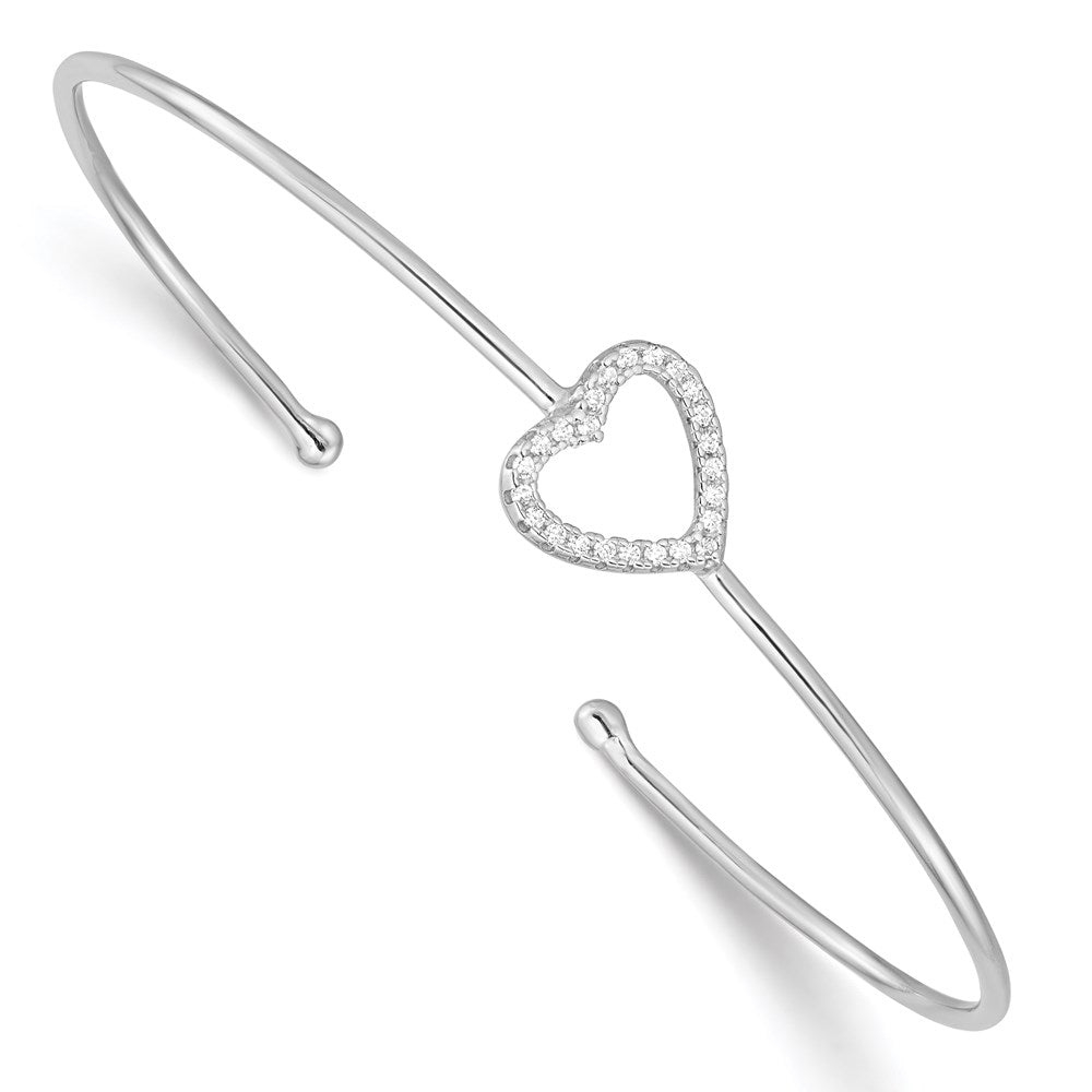 Sterlingsilber Rhodiniert Zirkonia Herz Manschette Armreif Armband