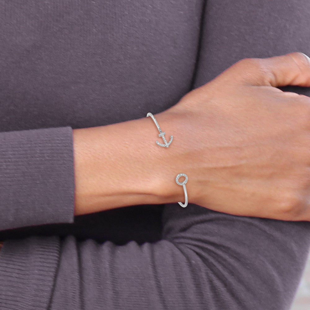 Sterlingsilber Rhodiniert Zirkonia Anker Manschette Armreif