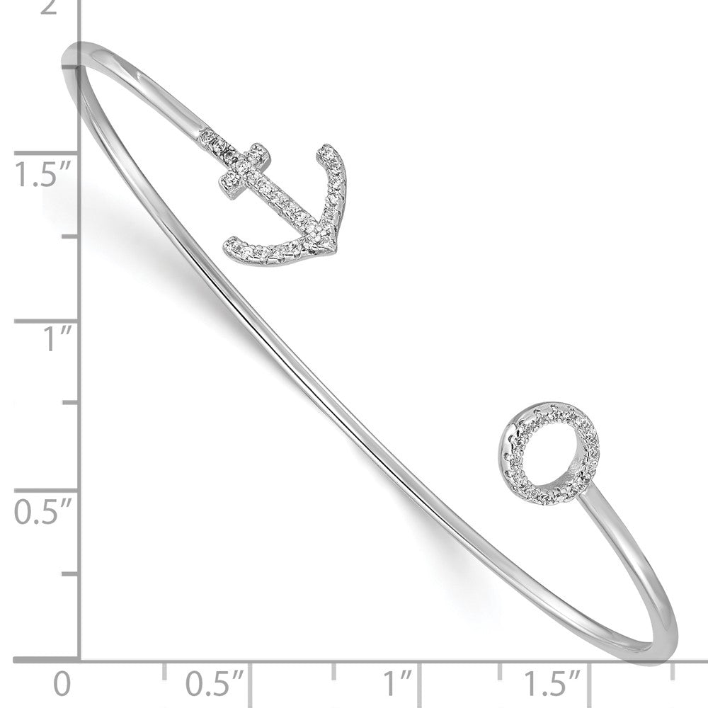 Sterlingsilber Rhodiniert Zirkonia Anker Manschette Armreif