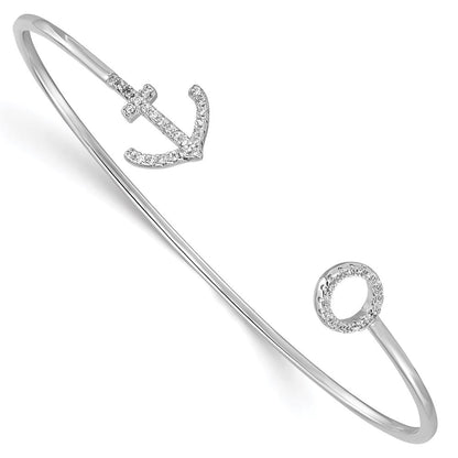 Sterlingsilber Rhodiniert Zirkonia Anker Manschette Armreif