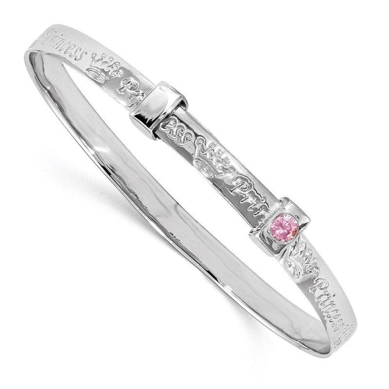 Sterlingsilber Rhodiniert Rosa Zirkonia Princess Verstellbar Kinder Armreif