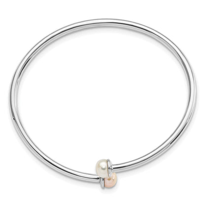 Sterlingsilber Rhodiniert Rosa & Weiß Fwc Flexibel Kinder Armreif