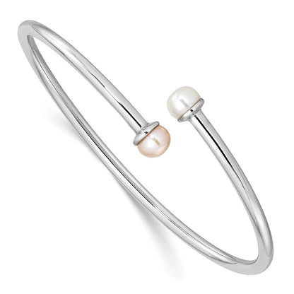 Sterlingsilber Rhodiniert Rosa & Weiß Fwc Flexibel Kinder Armreif