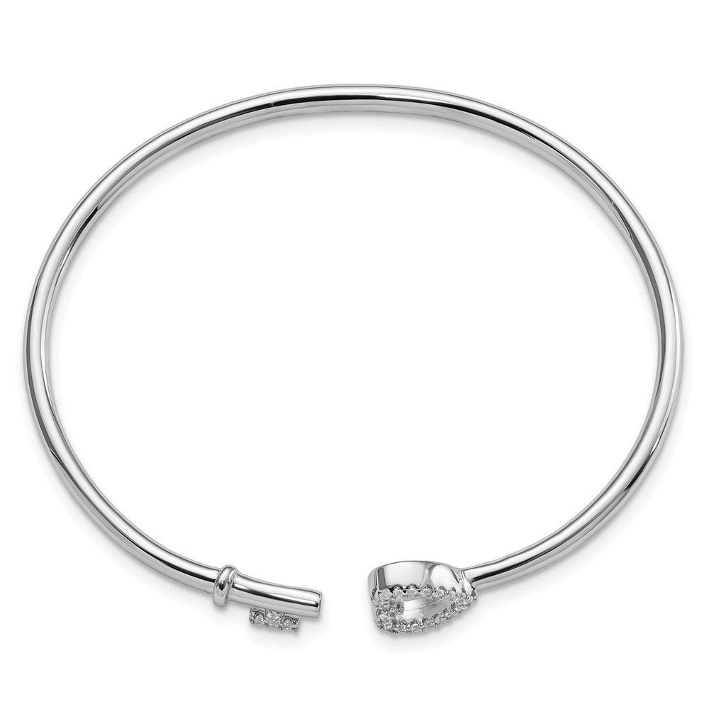 Sterlingsilber Rhodiniert Zirkonia Herz und Key Flexibel Armreif