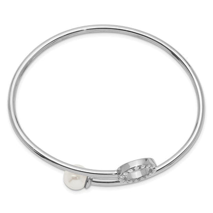 Sterlingsilber Rhodiniert-pl Imitat Muschel Perle und Zirkonia Flexibel Armreif