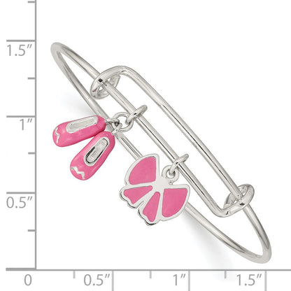Sterlingsilber Emailliert Ballett Shoes & Schleife Verstellbar Kinder Armreif