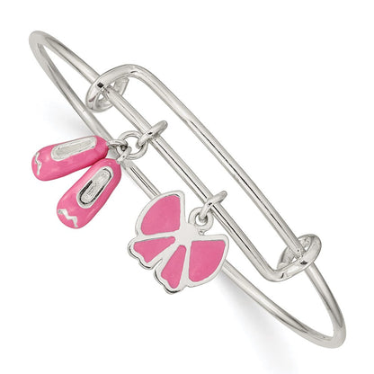 Sterlingsilber Emailliert Ballett Shoes & Schleife Verstellbar Kinder Armreif