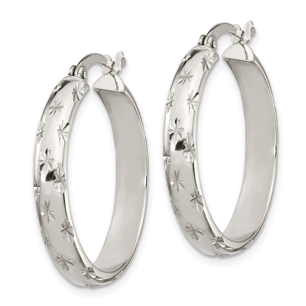 Sterlingsilber Diamantiert 6mm Armreif und 4mm Creole Ohrring Set