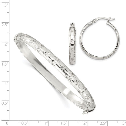 Sterlingsilber Diamantiert 6mm Armreif und 4mm Creole Ohrring Set
