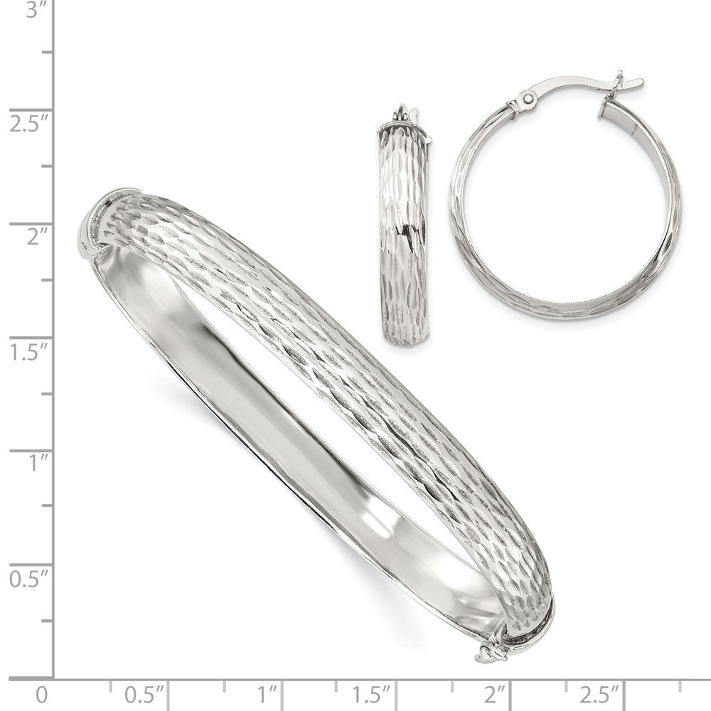 Sterlingsilber Diamantiert 7.5mm Armreif und 5mm Creole Ohrring Set