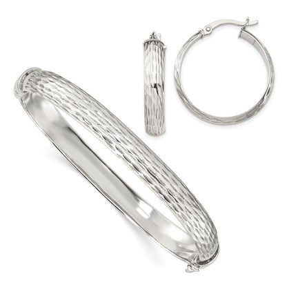 Sterlingsilber Diamantiert 7.5mm Armreif und 5mm Creole Ohrring Set