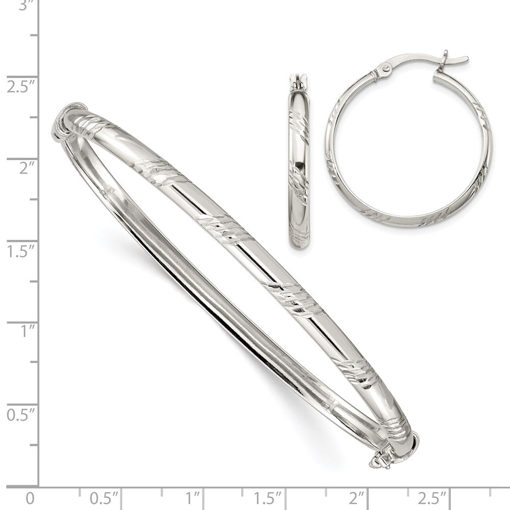 Sterlingsilber Diamantiert 4mm Armreif und 3mm Creole Ohrring Set