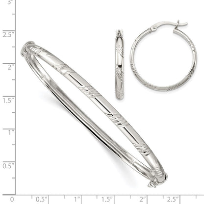 Sterlingsilber Diamantiert 4mm Armreif und 3mm Creole Ohrring Set