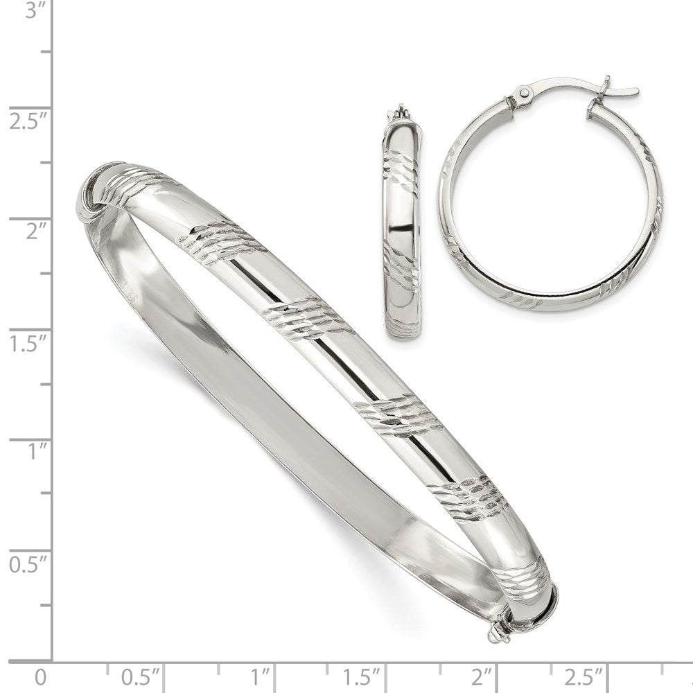 Sterlingsilber Diamantiert 6mm Armreif und 4mm Creole Ohrring Set