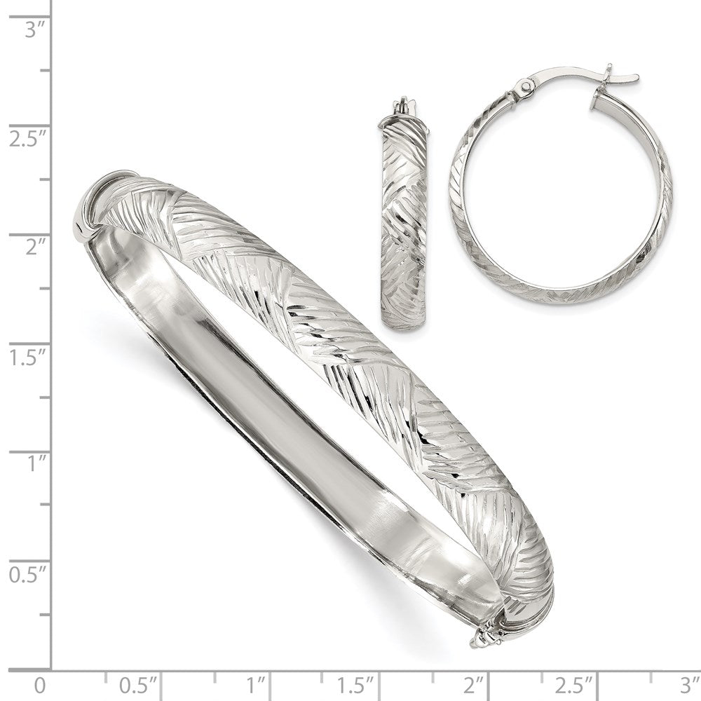 Sterlingsilber Diamantiert 7.5mm Armreif und 5mm Creole Ohrring Set