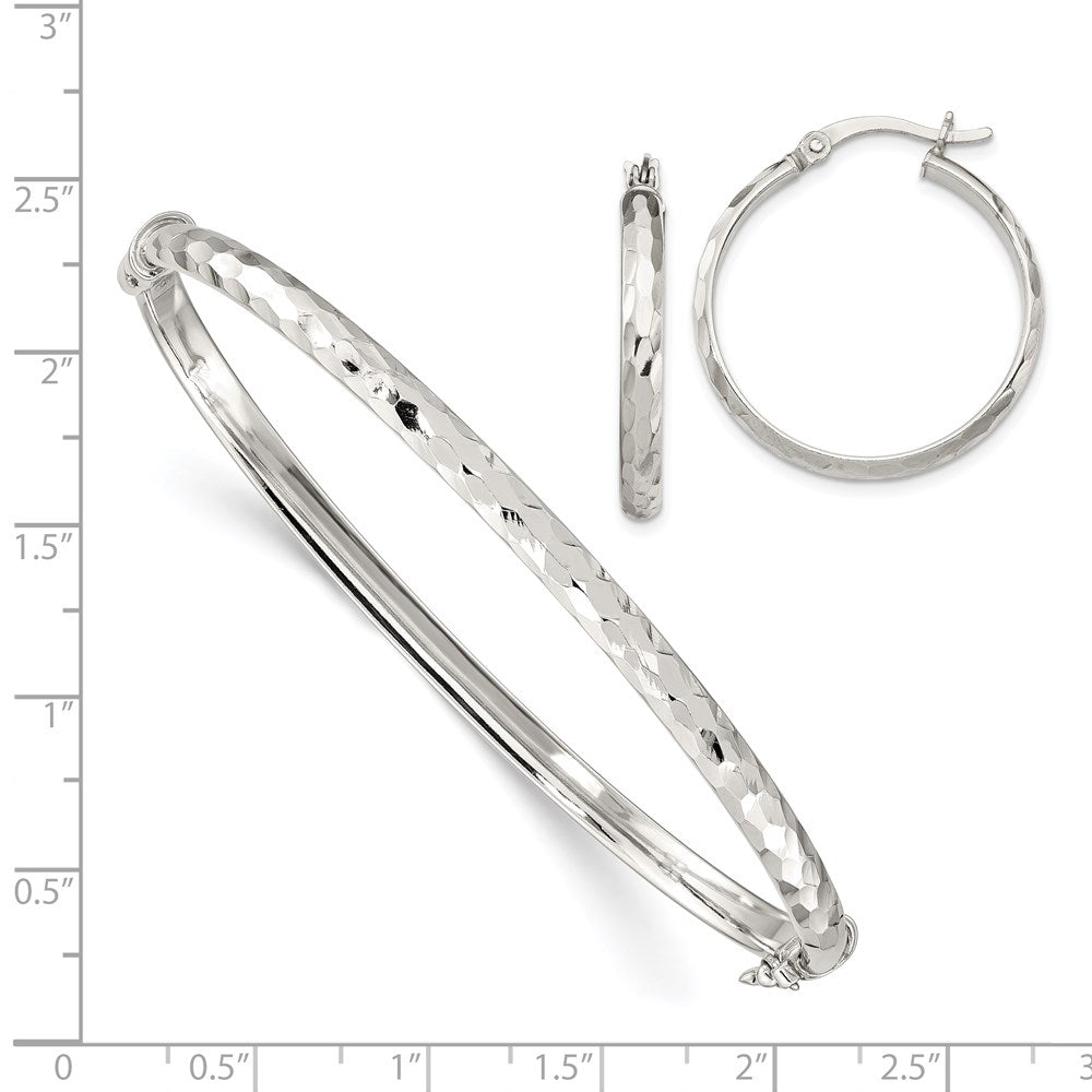 Sterlingsilber Diamantiert 4mm Armreif und 3mm Creole Ohrring Set