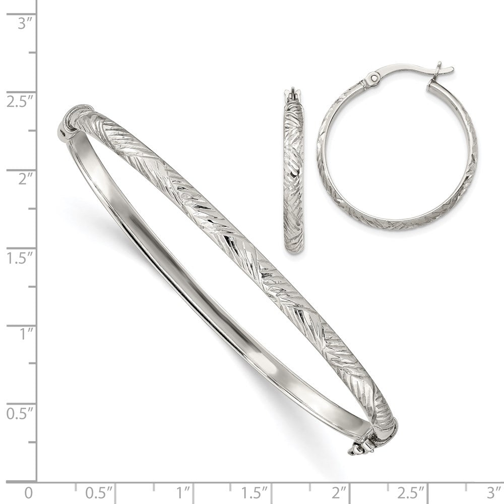 Sterlingsilber Diamantiert 4mm Armreif und 3mm Creole Ohrring Set