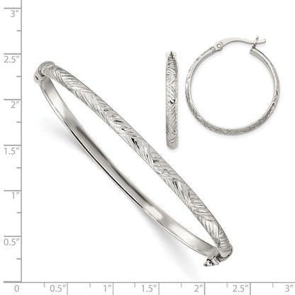 Sterlingsilber Diamantiert 4mm Armreif und 3mm Creole Ohrring Set