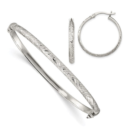 Sterlingsilber Diamantiert 4mm Armreif und 3mm Creole Ohrring Set