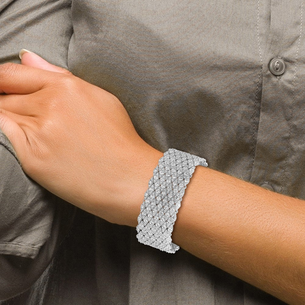 Sterlingsilber Schimmernd Rhodiniert 6.75 Zoll 759 Stein Zirkonia Netz Armband