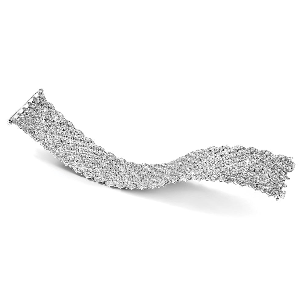 Sterlingsilber Schimmernd Rhodiniert 6.75 Zoll 759 Stein Zirkonia Netz Armband