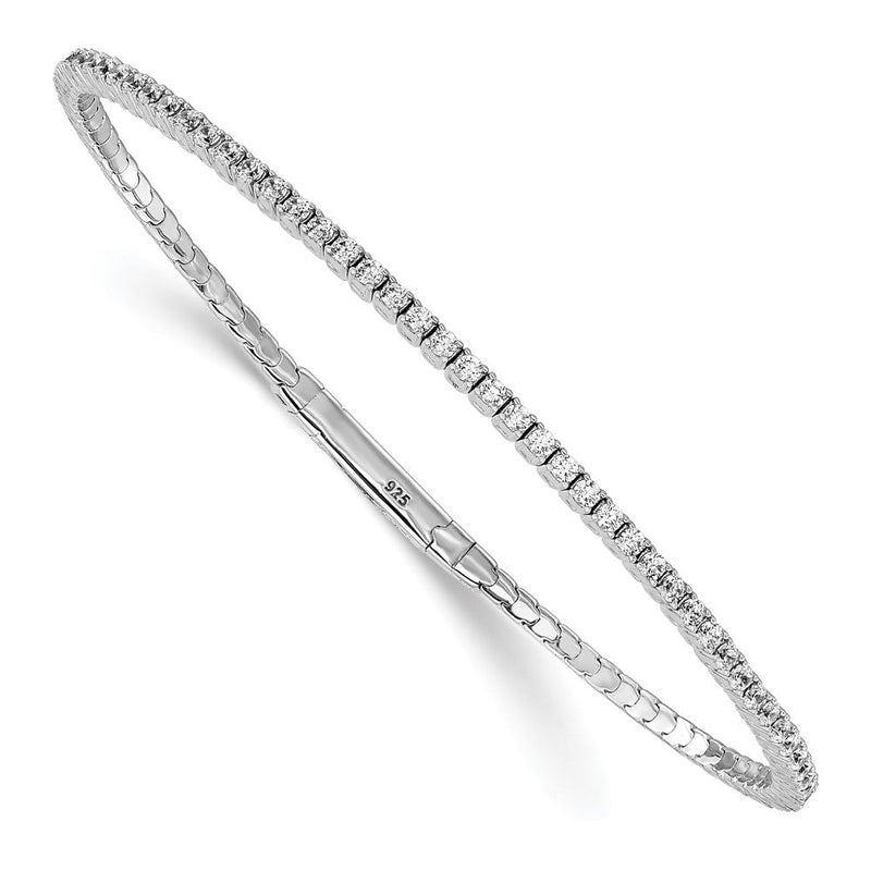 Sterlingsilber Schimmernd Rhodiniert 85 Stein 1.7mm Zirkonia 7 Zoll Flexibel Armreif Armband