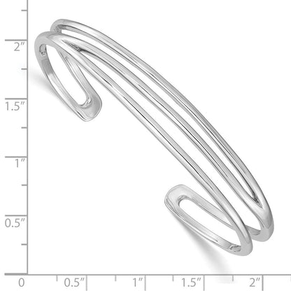 Sterlingsilber Rhodiniert Poliert Drei Line Manschette Armreif